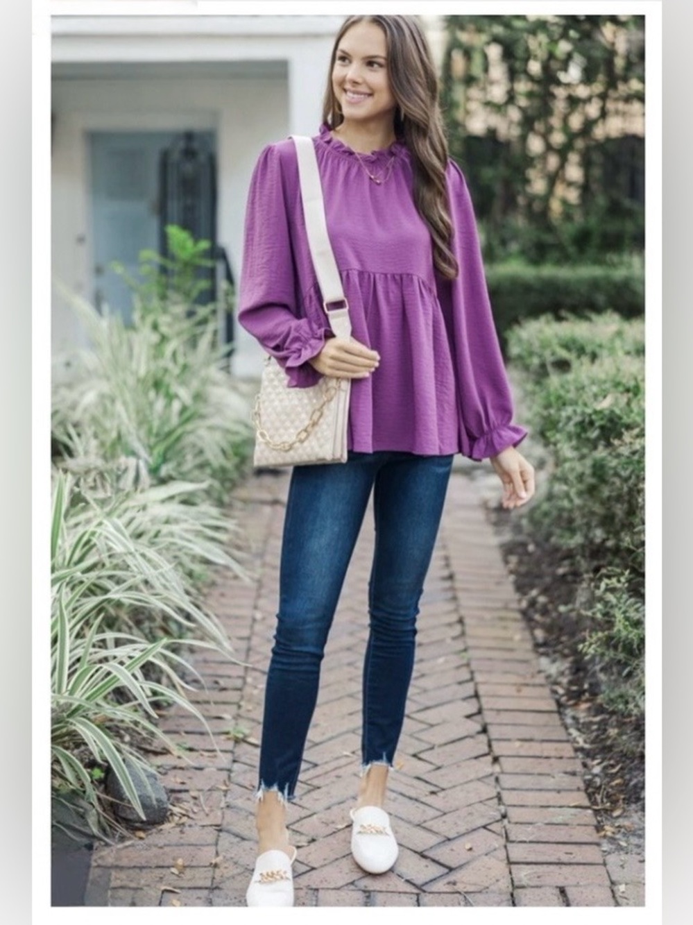 Muted Plum Purple Babydoll Top Long Sleeves, Ruffles Mint Julep Small NWT